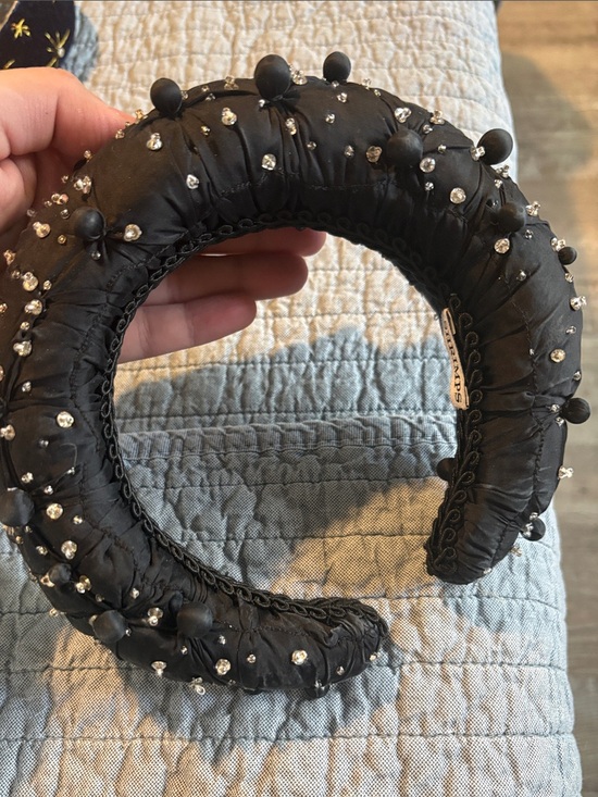 Shrimps Accessories - Shrimps Black Padded Headband with Crystal and Bead Embellishments